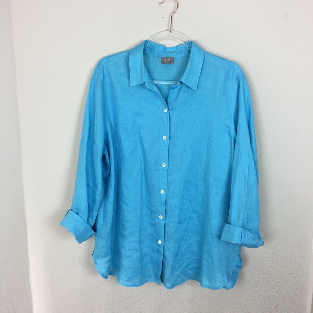 J JILL | Teal 100% Linen Button Down Blouse